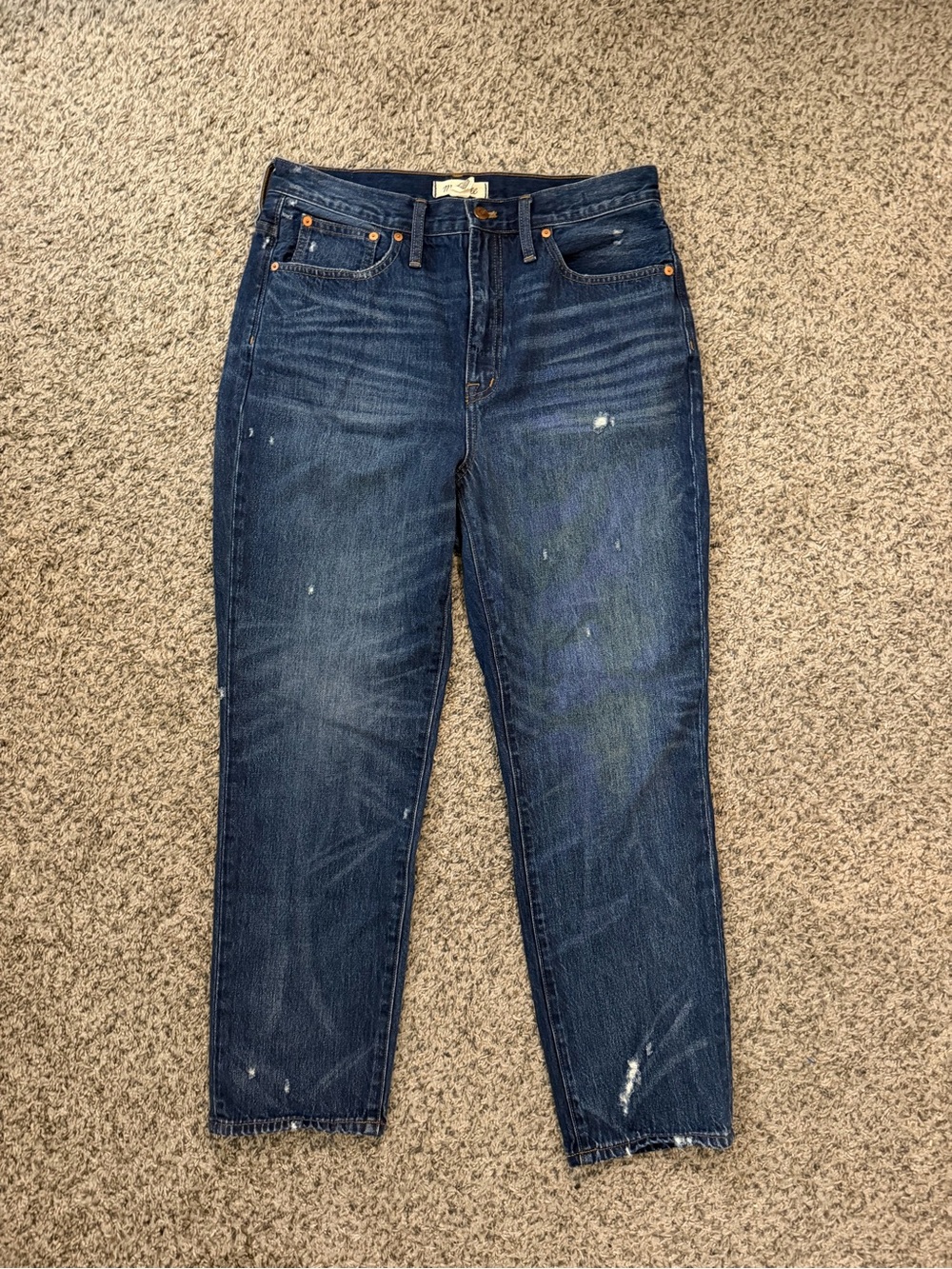 Madewell Dark Blue Distressed Classic Straight-Leg Jeans